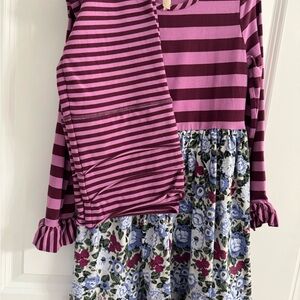 Matilda Jane Pink and Purple Striped Set with Floral Skirt